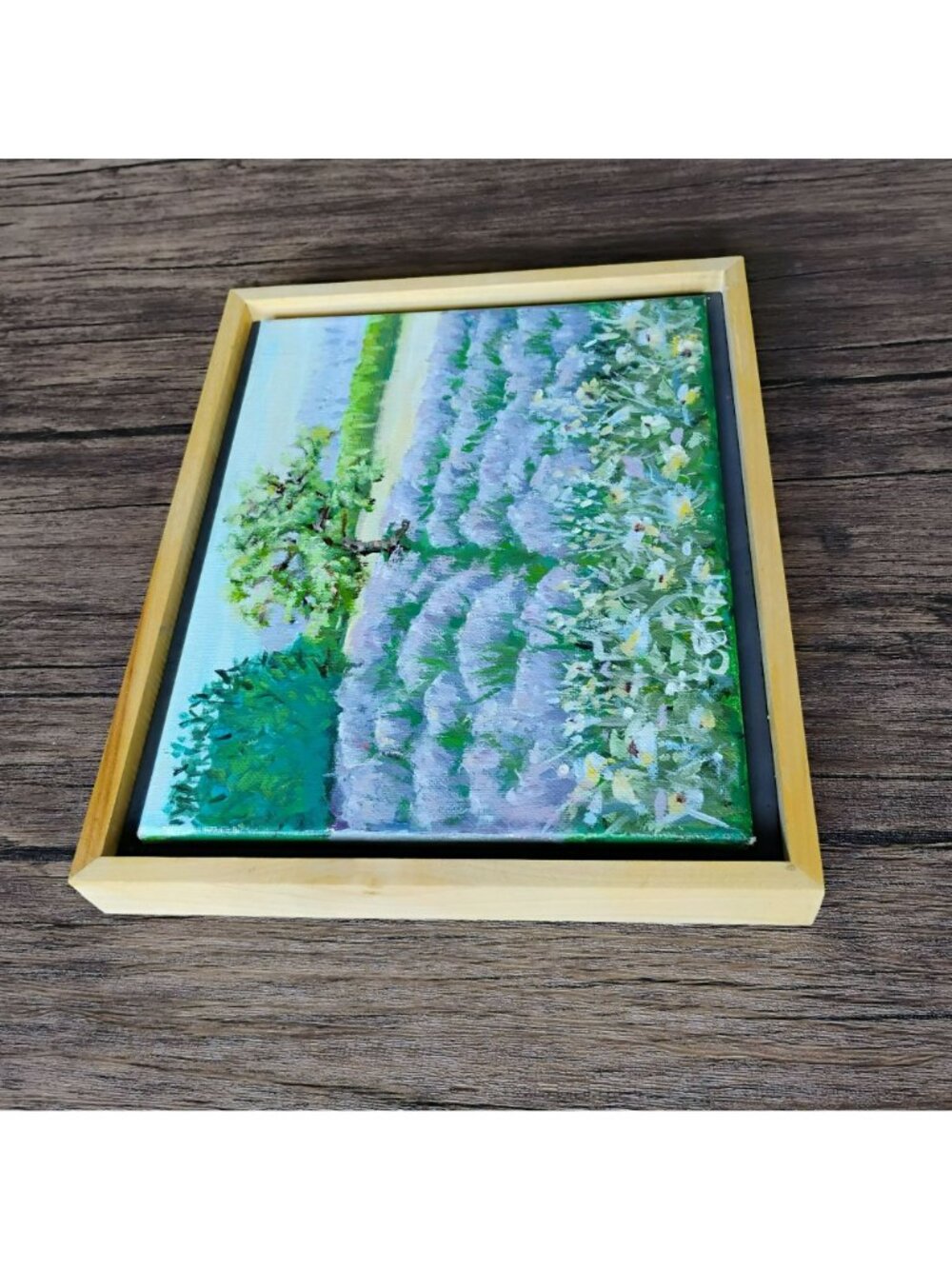 Framed Lavender Field Landscape Oil Painting On Canvas, Signed Original Art 11x9 - Picture 6 of 9